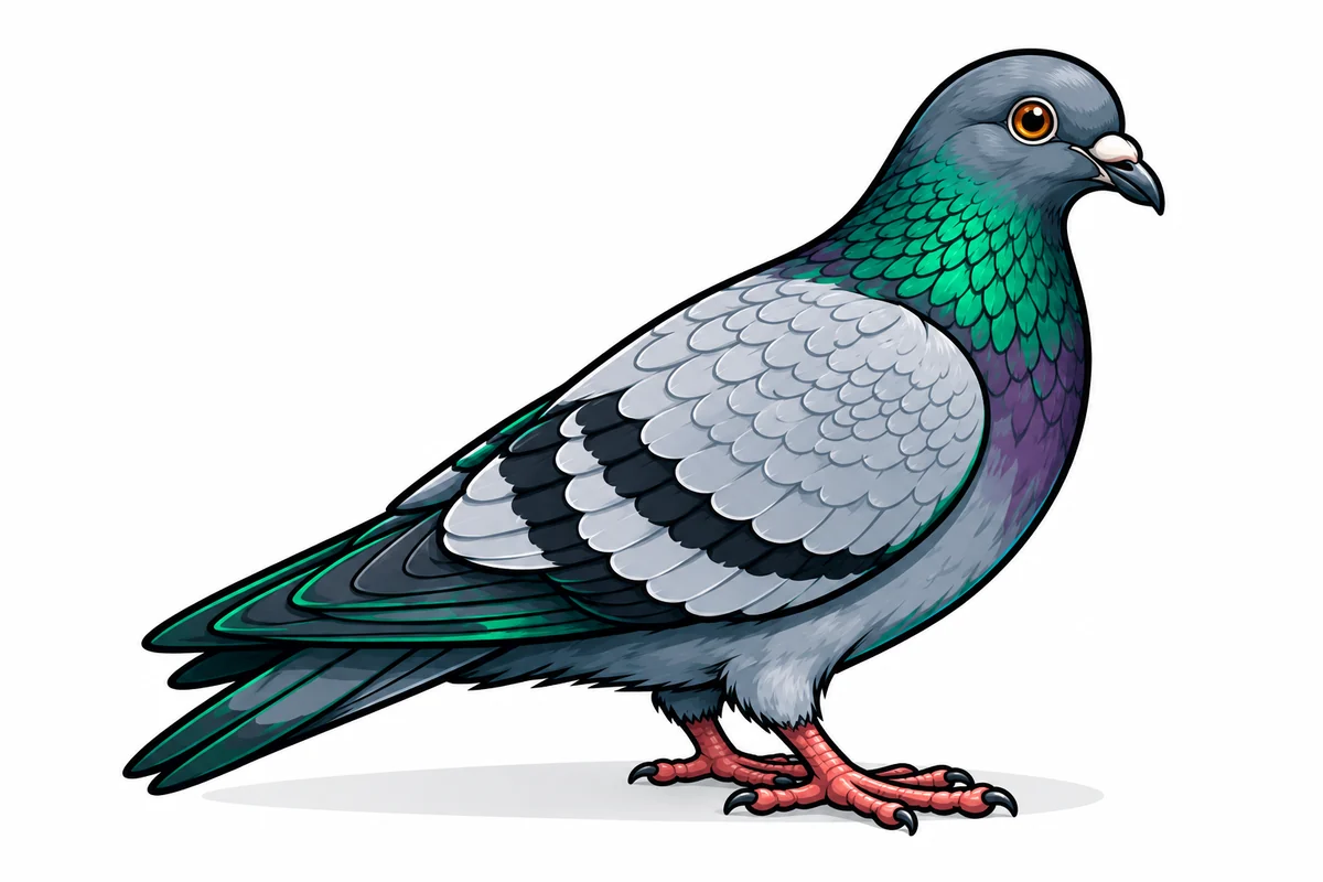 Pigeon illustration with green accents