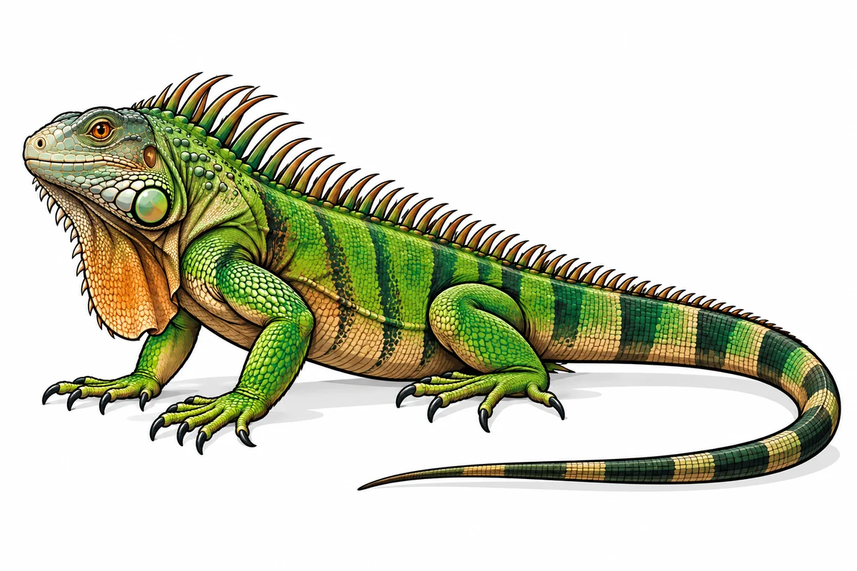 Iguana illustration with green accents