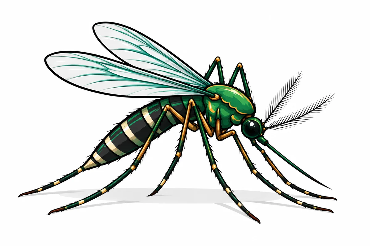 Mosquito illustration with green accents