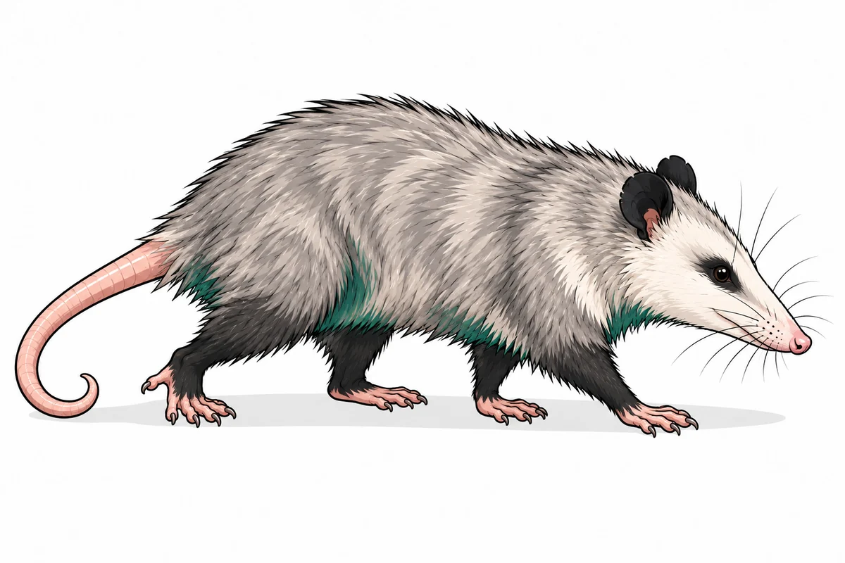 Opossum illustration with green accents