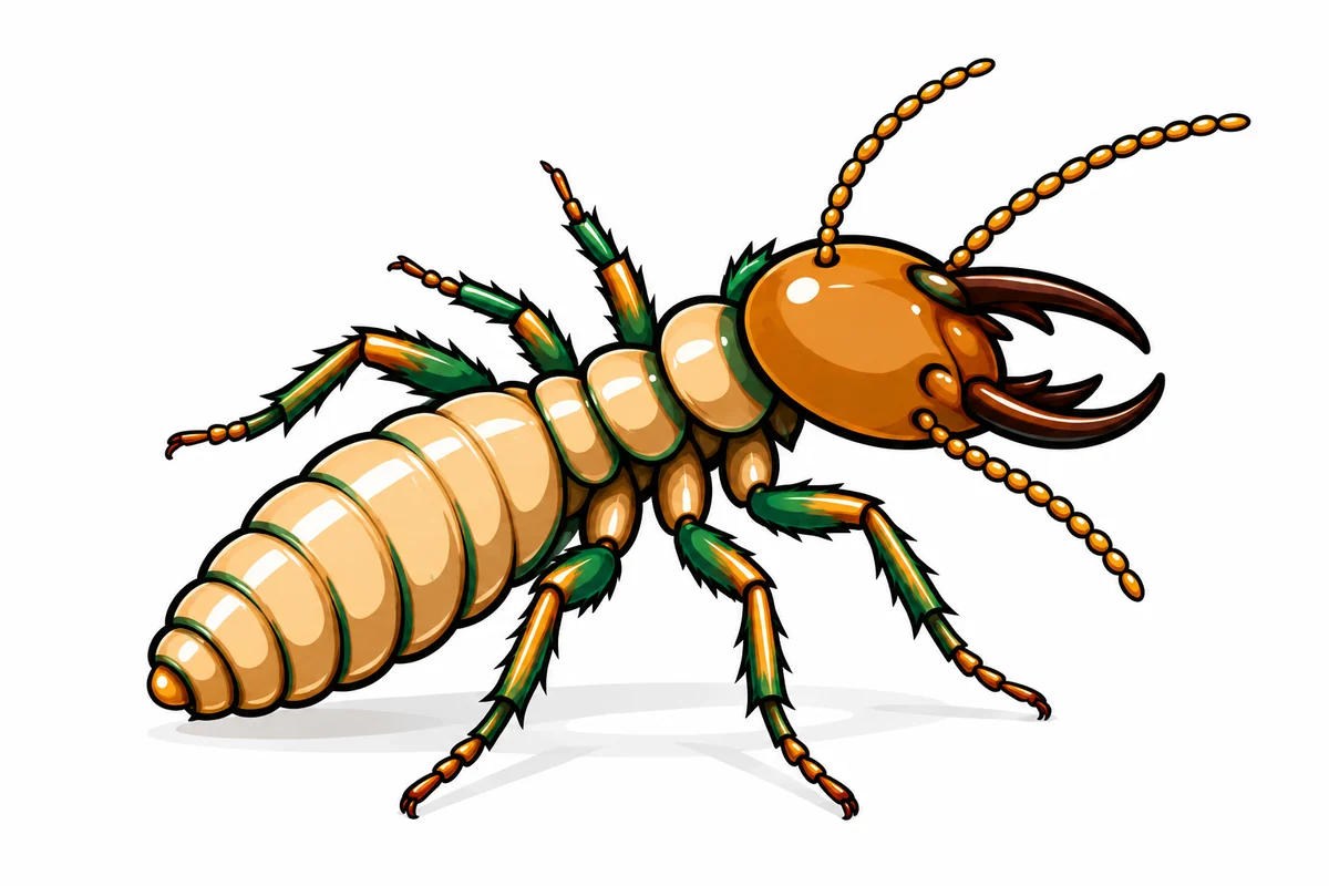 Termite illustration with green accents