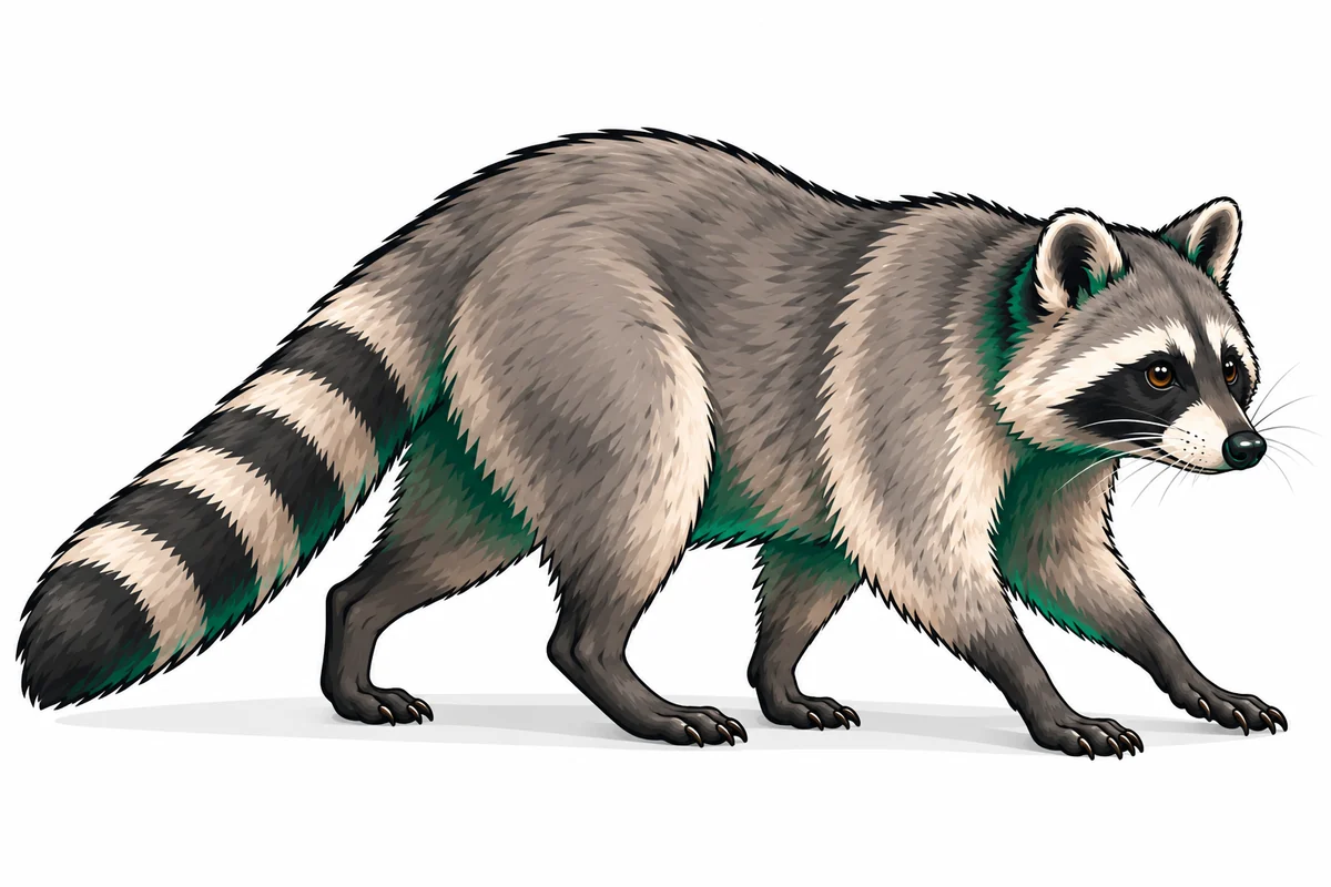 Raccoon illustration with green accents